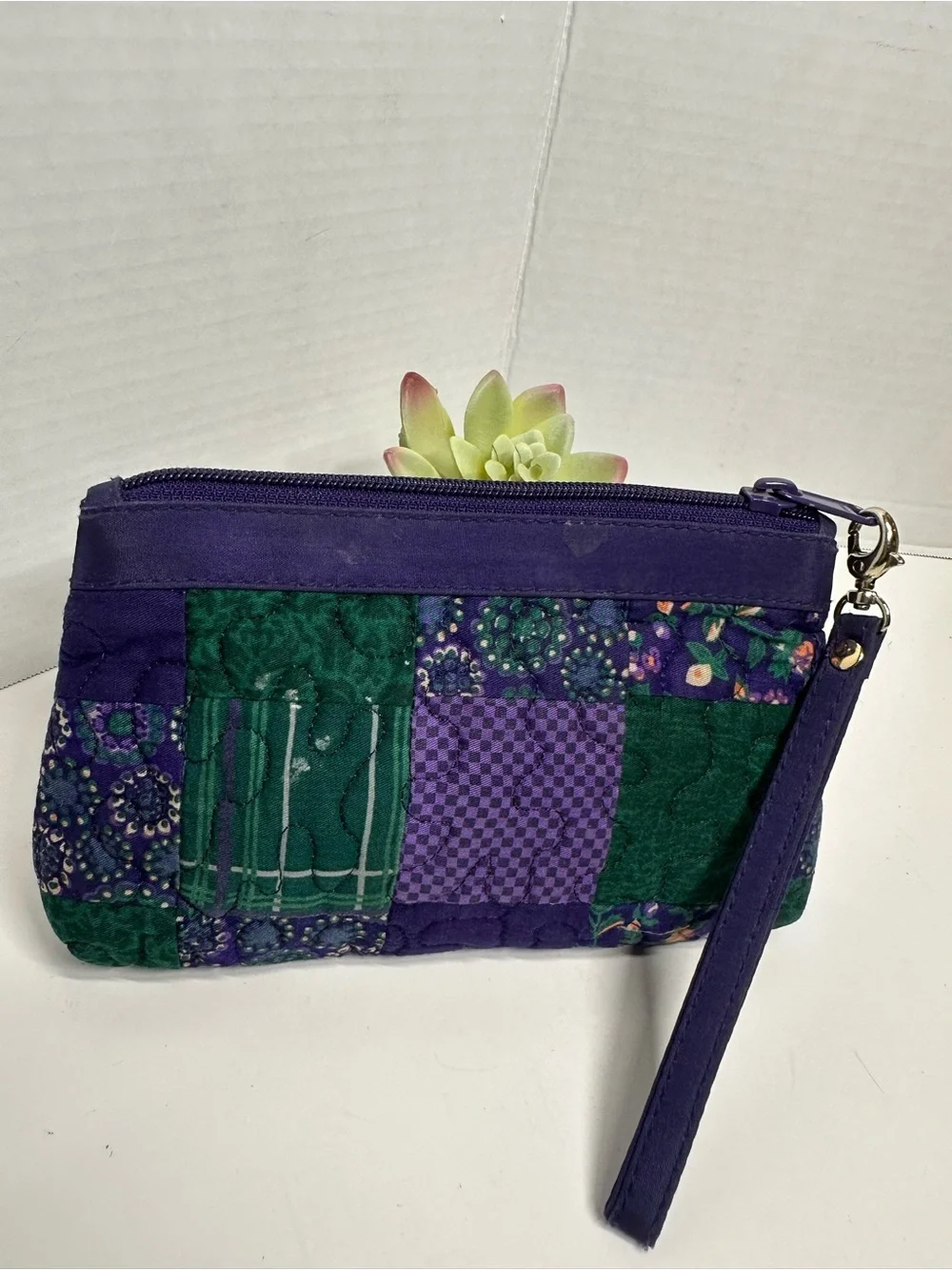 Dooney & Bourke Purple and Green Quilted Wristlet Cosmetic Pouch